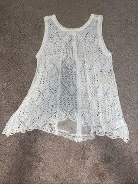Rewind Lace Crochet Tank Top in White